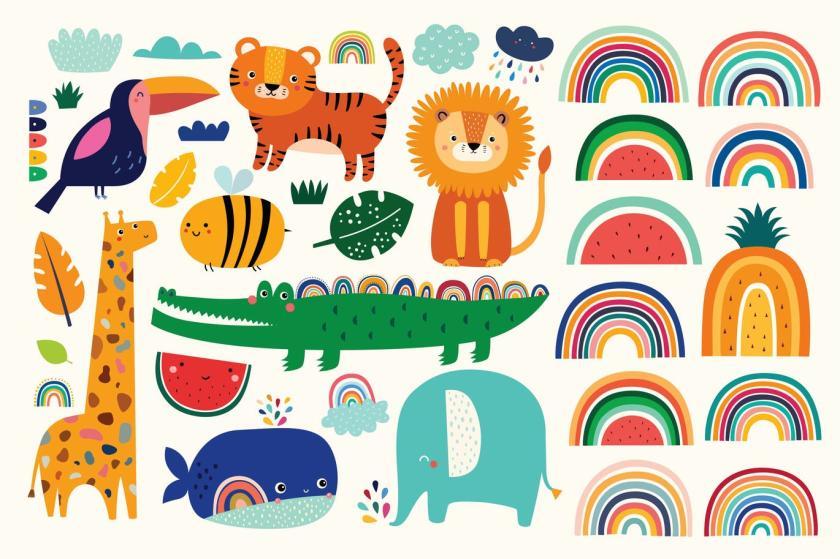 童趣可爱的儿童卡通风格非洲小动物矢量插画素材
