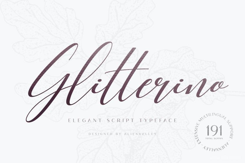 时尚优雅的极细英文手写字体—glitterino