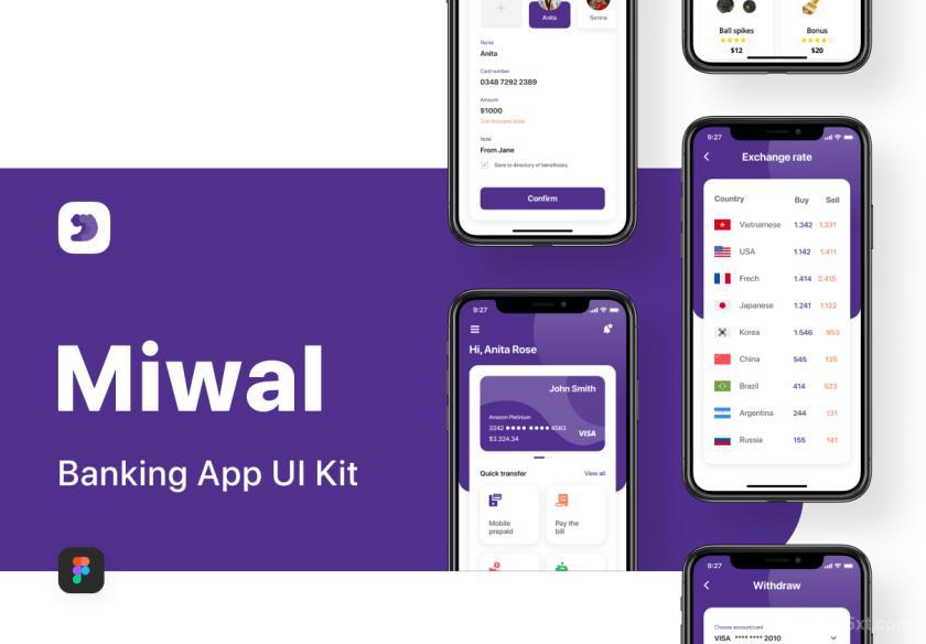 干净专业的手机银行应用程序app界面设计figma模板