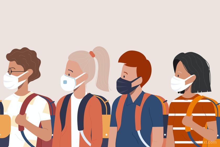 戴口罩返校学生的儿童人物矢量插画素材