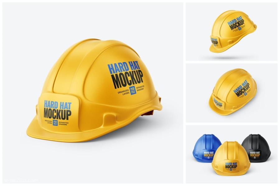 多角度的安全帽建筑工程头盔psd样机素材