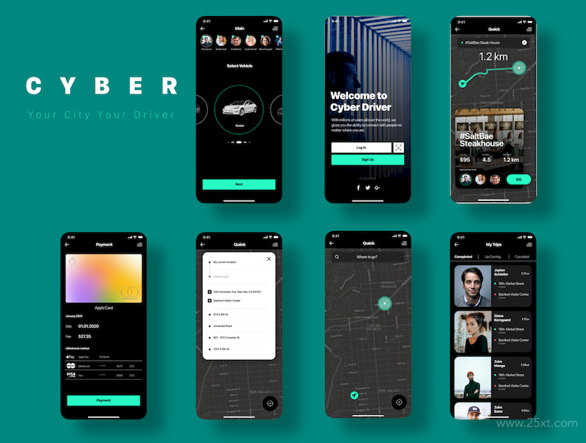 Cyber Taxi Driver iOS Mobile App UI Kit 1.jpg