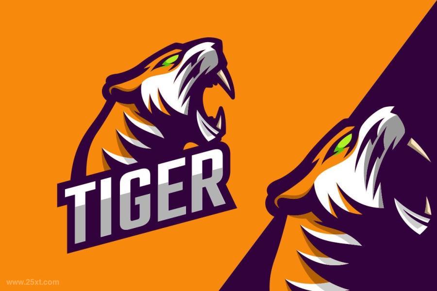 卡通风格的老虎吉祥物logo标志设计模板