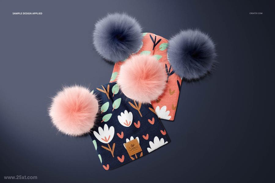 25xt-160209 Beanie-with-Fur-Pompons-Mockup-Setz6.jpg