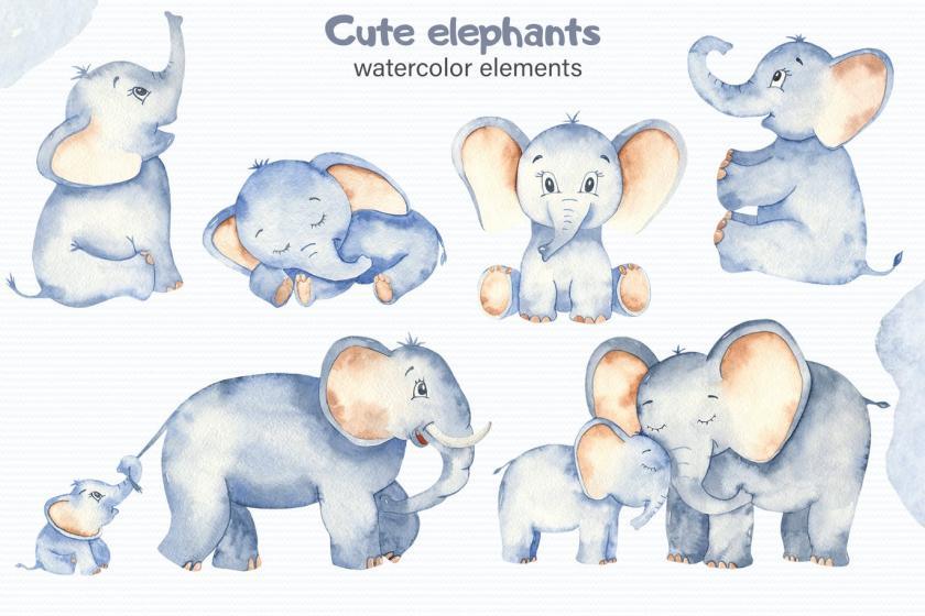 25xt-160408 WatercolorcuteelephantsClipartandcardsz3.jpg