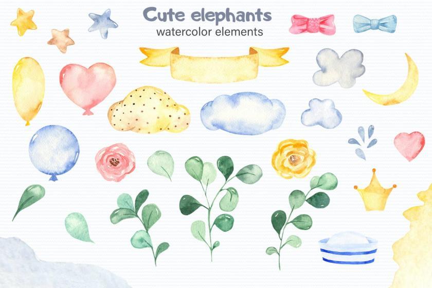 25xt-160408 WatercolorcuteelephantsClipartandcardsz4.jpg