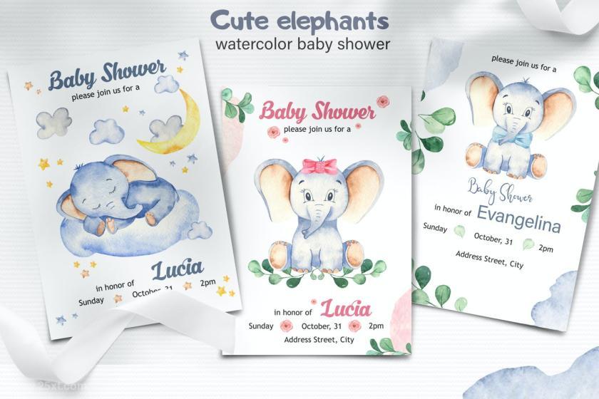 25xt-160408 WatercolorcuteelephantsClipartandcardsz5.jpg