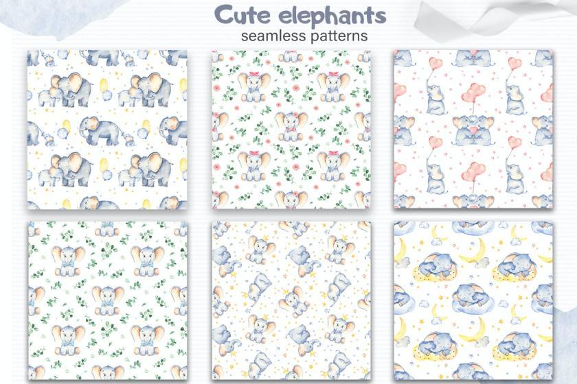 25xt-160408 WatercolorcuteelephantsClipartandcardsz6.jpg