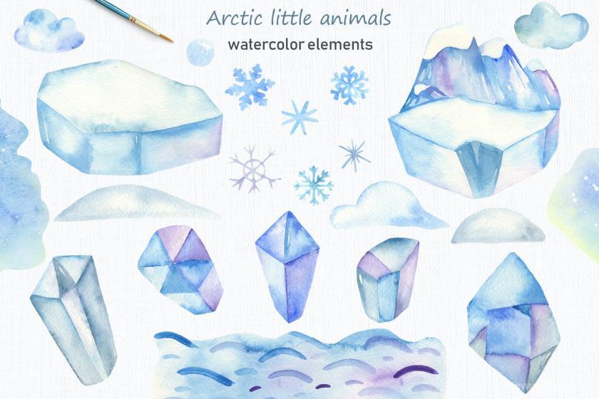 25xt-160413 WatercolorArcticlittleanimalsClipartcardsz4.jpg