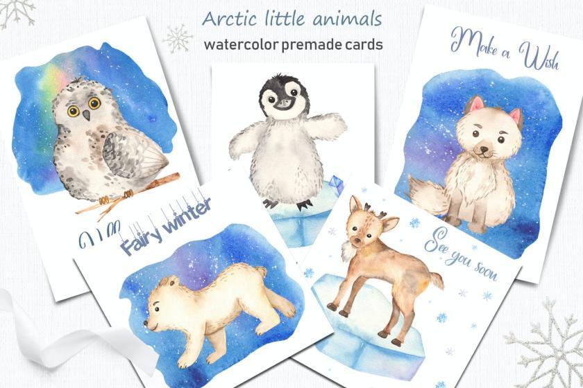 25xt-160413 WatercolorArcticlittleanimalsClipartcardsz7.jpg