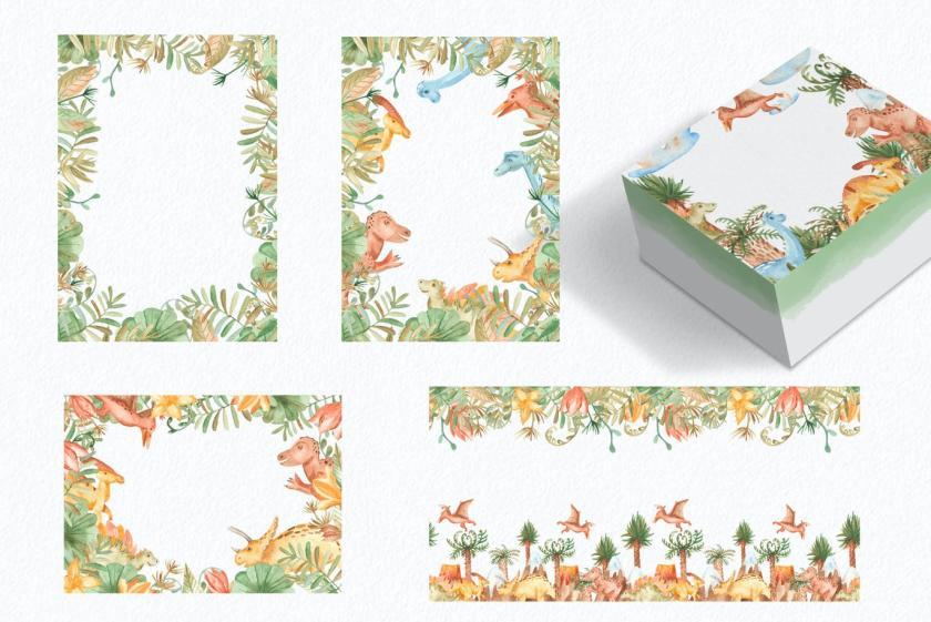 25xt-160417 WatercolorDinosaursClipart,patterns,framesz5.jpg