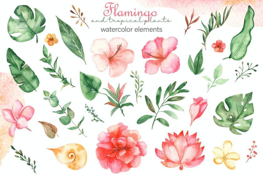 25xt-160418 Watercolorflamingosandtropicalplantsz4.jpg