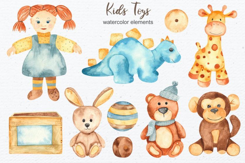 25xt-160420 WatercolorkidstoysClipart,cards,patternsz4.jpg