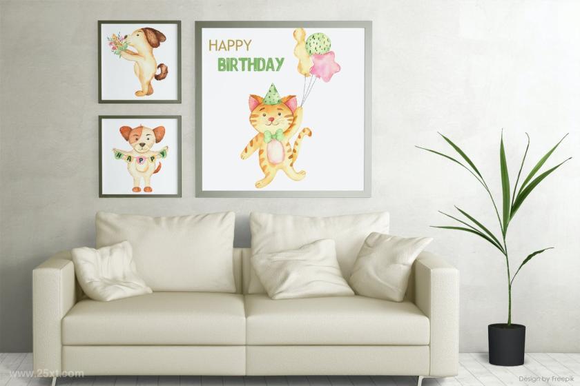 25xt-160421 WatercolorHappyBirthdayDogandCatClipartz11.jpg