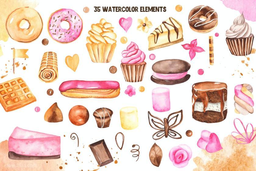 25xt-160428 WatercolorSweetsClipart,frames,cards,patternsz3.jpg