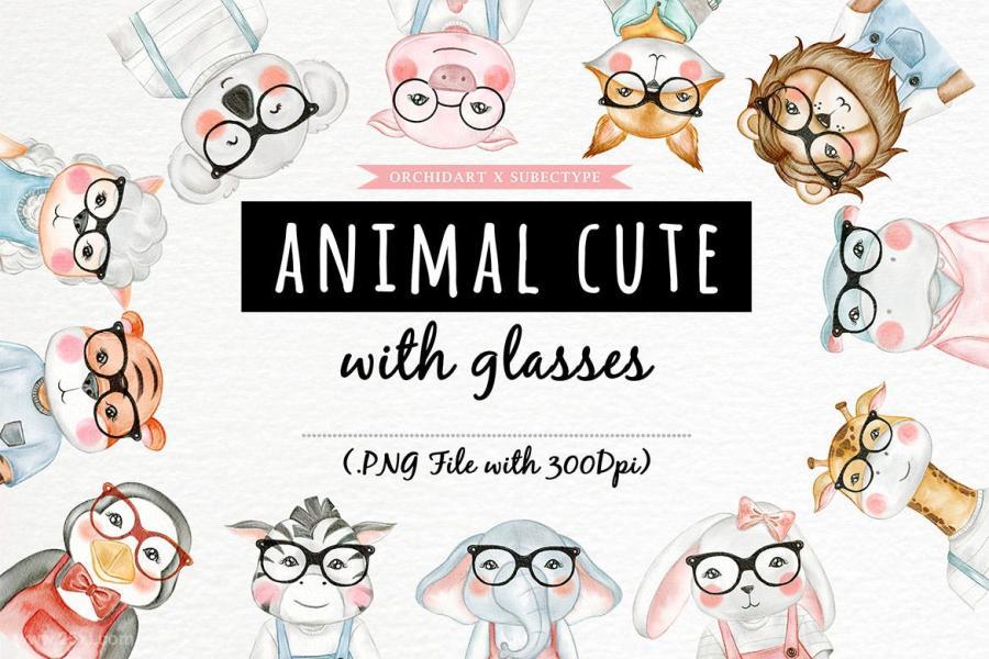 25xt-161163 Cute-Animal-With-Glasses-Watercolorz2.jpg