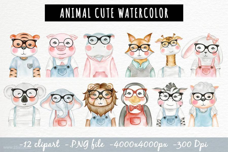 25xt-161163 Cute-Animal-With-Glasses-Watercolorz3.jpg