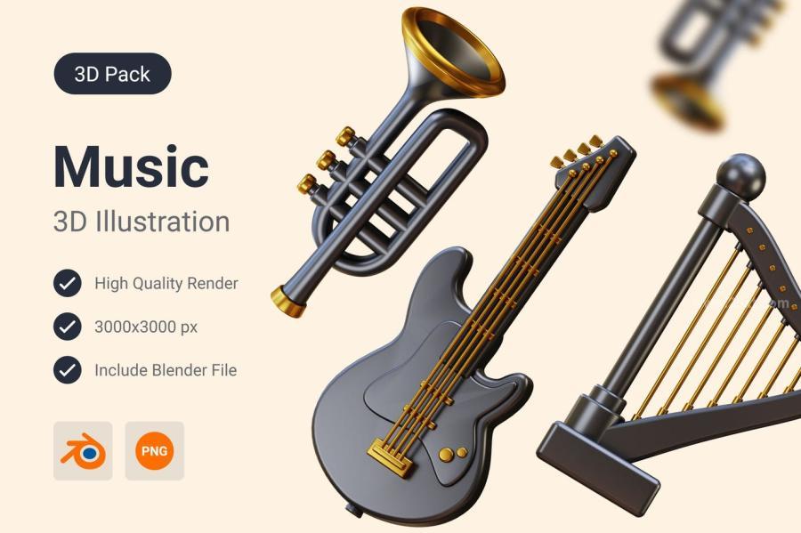 25xt-171353 Trumpet-Harp--Electric-Guitar-3D-Illustrationz2.jpg