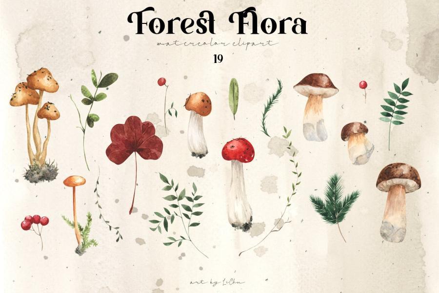 25xt-164048 Watercolor-Mushrooms-Clipart-Wild-Floral-Leavesz3.jpg