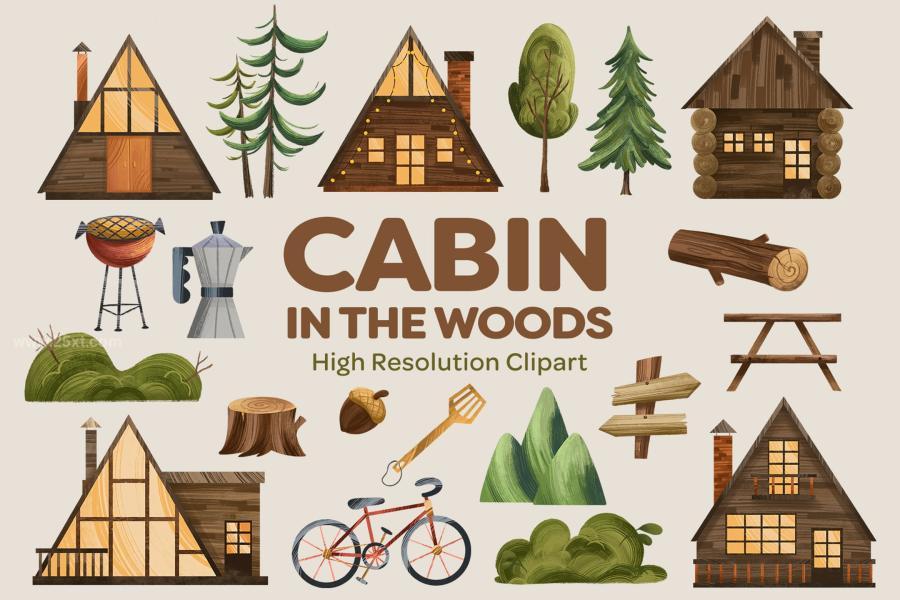 25xt-164427 Cabin-in-the-Woods-Clipart-Setz2.jpg