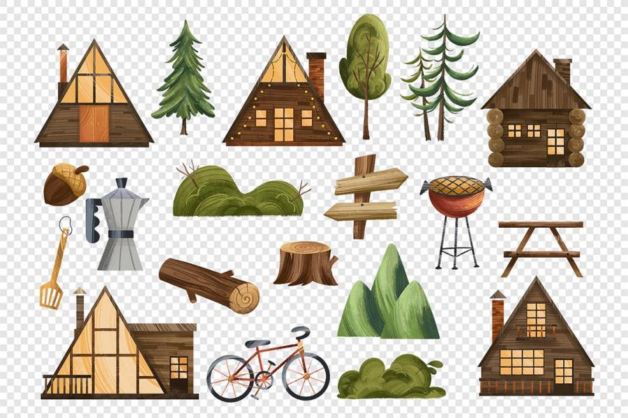 25xt-164427 Cabin-in-the-Woods-Clipart-Setz4.jpg