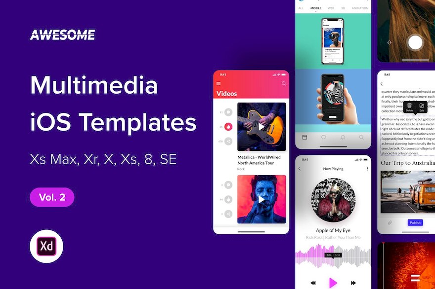 36971 Awesome iOS UI Kit - Multimedia Vol. 2 (Adobe XD).jpeg