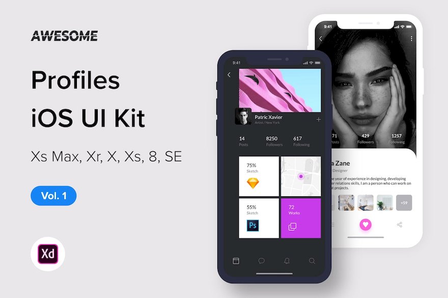 36972 Awesome iOS UI Kit - Profiles Vol. 1 (Adobe XD).jpeg
