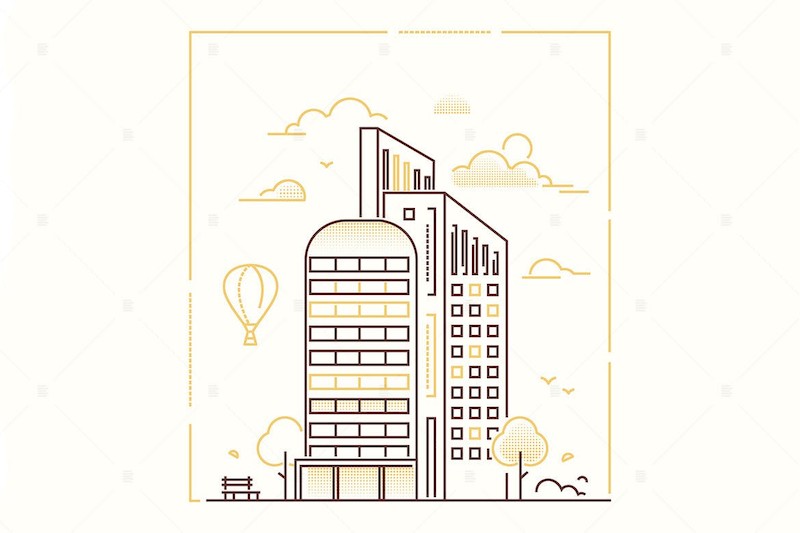 Modern building - line design style illustration.jpg