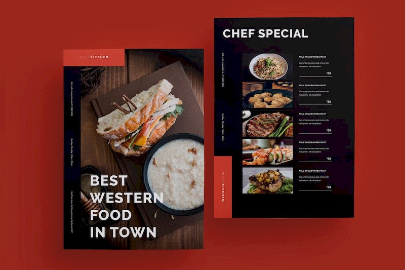 时尚、简练的餐饮菜单设计模板-Illustrator素材