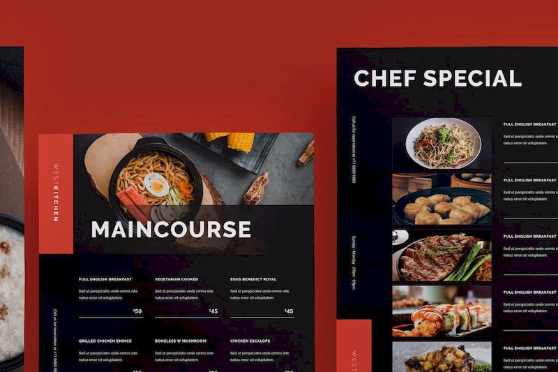 时尚、简练的餐饮菜单设计模板-Illustrator素材