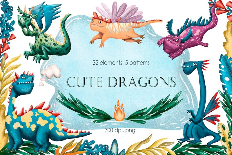 Cute Dragons - Clip Art Set-1.jpg