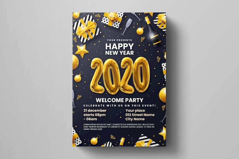 4张2020新年活动宣传画模版-Photoshop素材