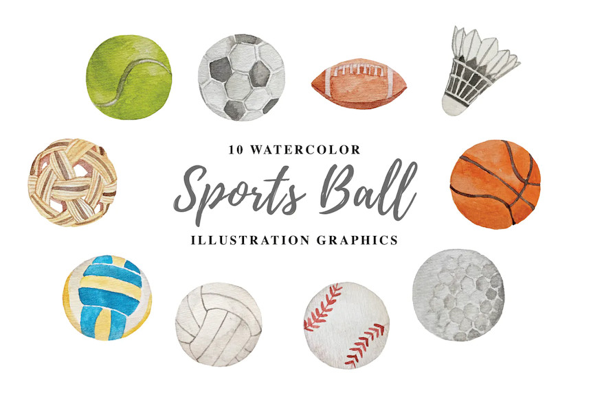 10 Watercolor Sports Ball Illustration Graphics.jpg