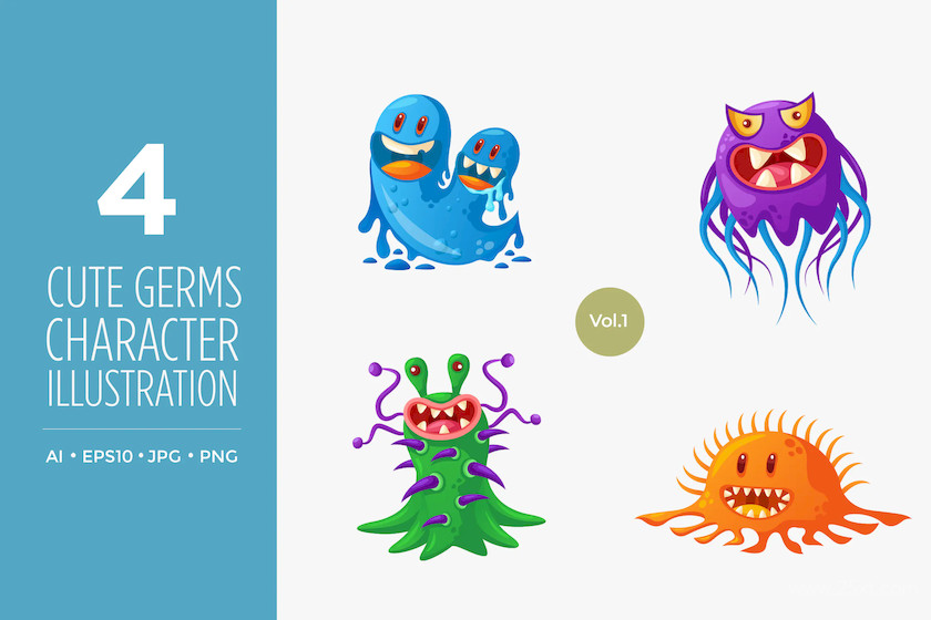 Cute Germs And Bacteria Vector Character 3.jpg