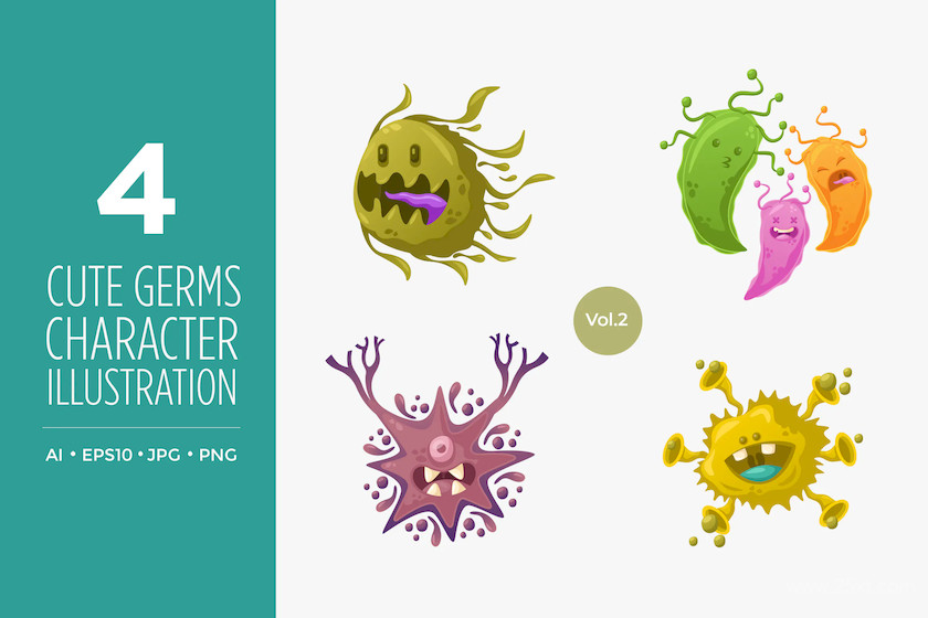 Cute Germs And Bacteria Vector Character 2.jpg