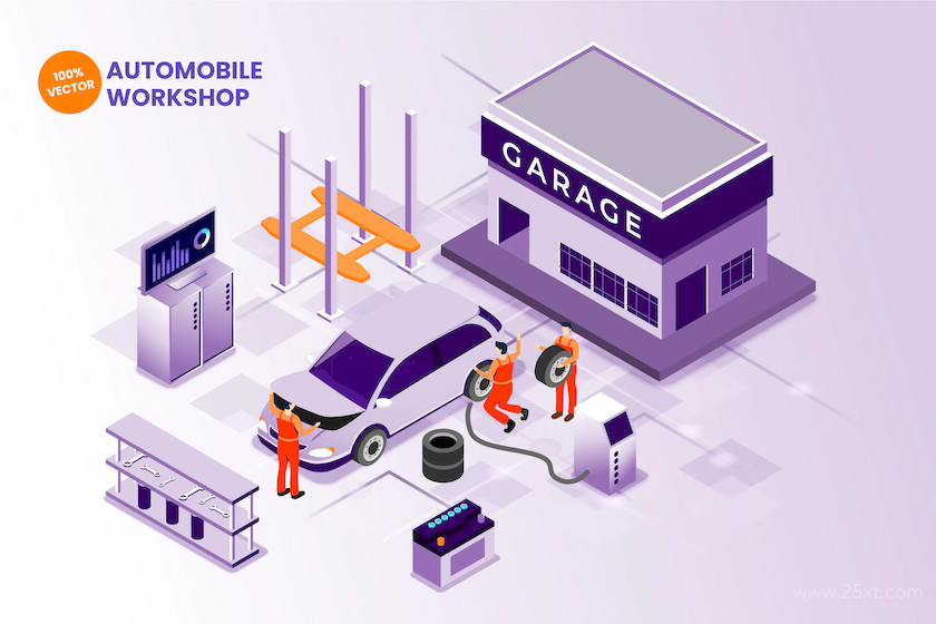 Isometric Automobile Workshop Vector.jpg