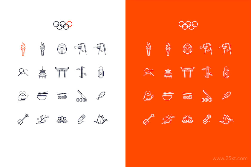 vector japanese line art icons set for Tokyo 2020.jpg