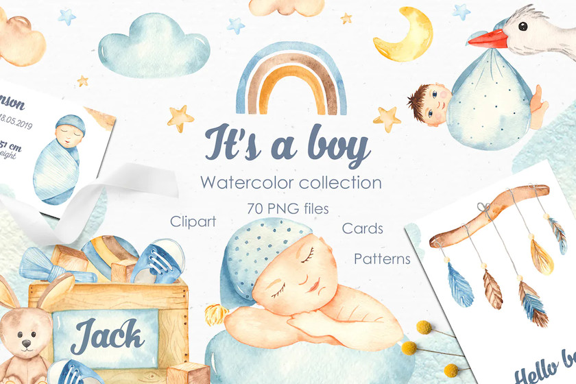 It’s a boy watercolor clipart, cards, patterns 2.jpg