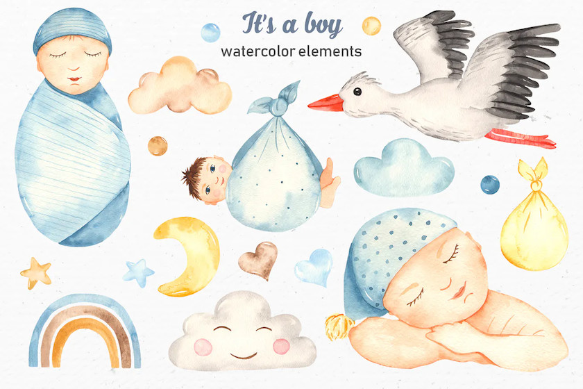 It’s a boy watercolor clipart, cards, patterns 3.jpg