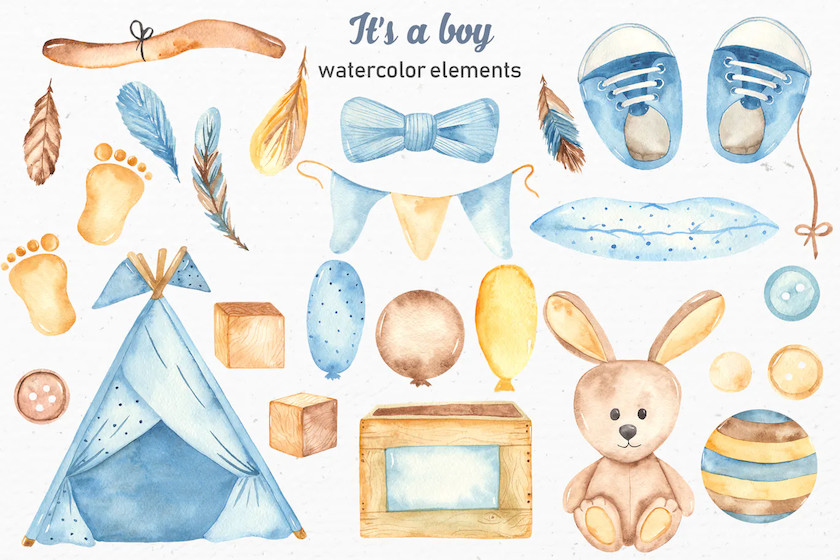 It’s a boy watercolor clipart, cards, patterns 8.jpg