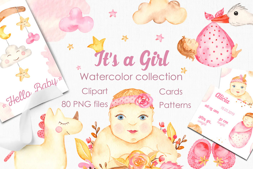 It’s a girl watercolor clipart, cards, patterns 9.jpg