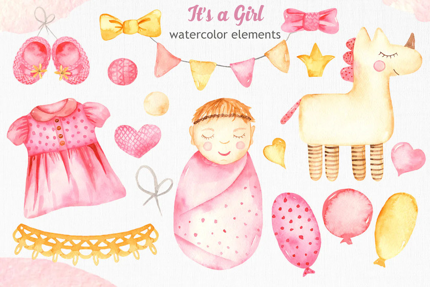 It’s a girl watercolor clipart, cards, patterns 8.jpg