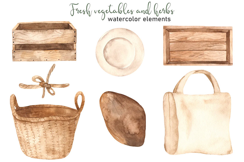 Watercolor vegetables and herbs Collection clipart10.jpg