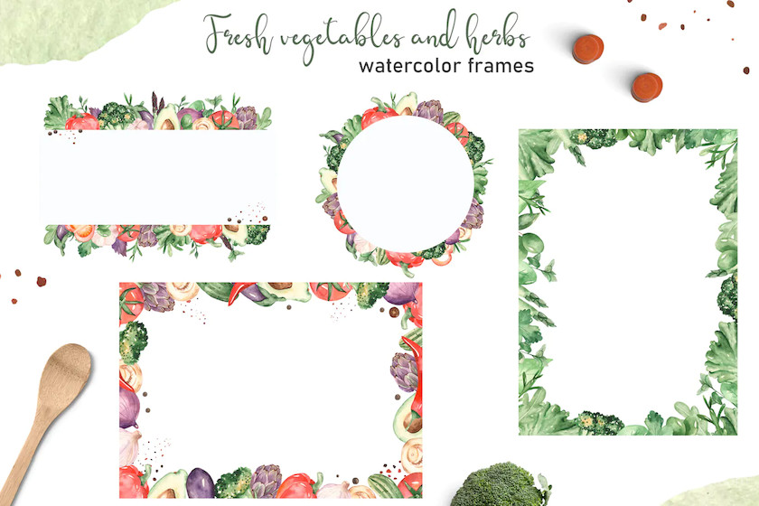 Watercolor vegetables and herbs Collection clipart2.jpg