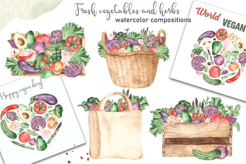 Watercolor vegetables and herbs Collection clipart8.jpg