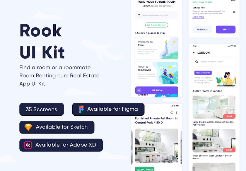 Rook - Room Booking and Real-Estate App UI Kit 1.jpg