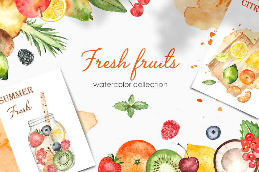 483557 Watercolor fruits and berries Clipart4.jpg