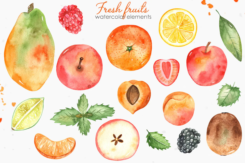 483557 Watercolor fruits and berries Clipart5.jpg