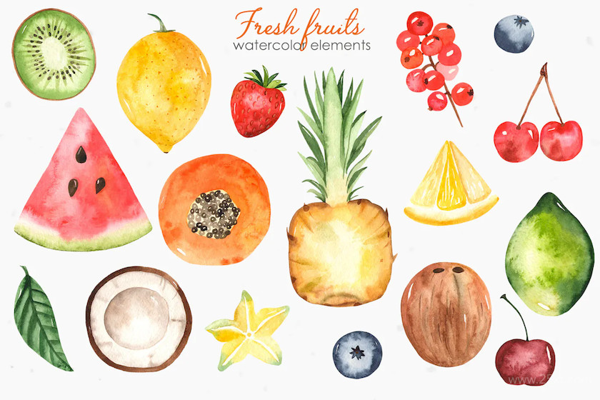 483557 Watercolor fruits and berries Clipart10.jpg