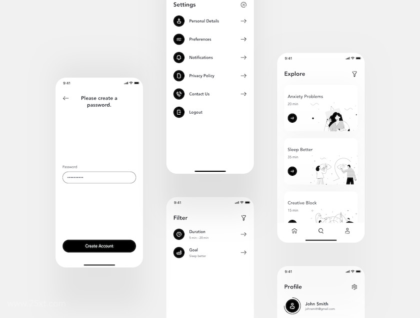 25xt-483747 Relax.io 1.0 - Meditation App UI Kit6.jpg